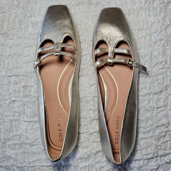 Cole Haan Brigid T-Strap Ballet Flat Gold Size 10 - Picture 2 of 7
